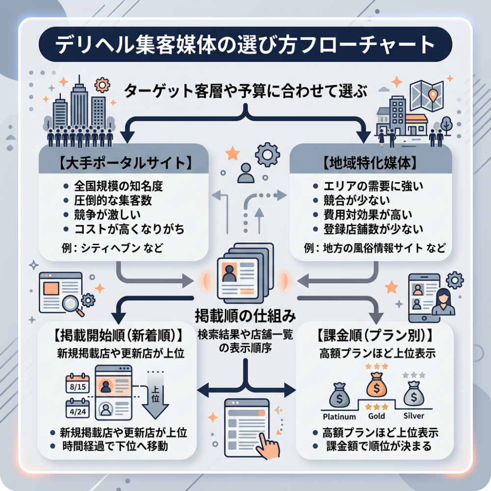 デリヘル集客媒体比較｜大手で埋もれる店へ！掲載順・コスパで選ぶ方法